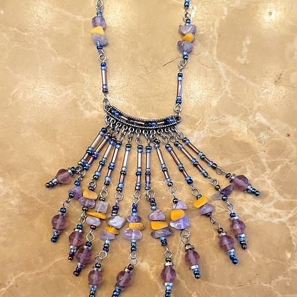 Bohemian Dangling Necklace and Matching Pierced Earrings - Picture 1 of 7